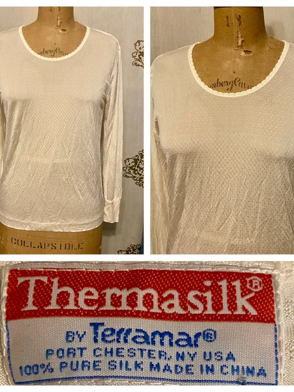 VTG Terramar Thermasilk Baselayer Top Womens M Off White Thermal Filament Silk